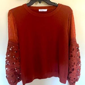 SIONI MILANO CREW NECK EMBROIDERY SLEEVE SWEATER TOP